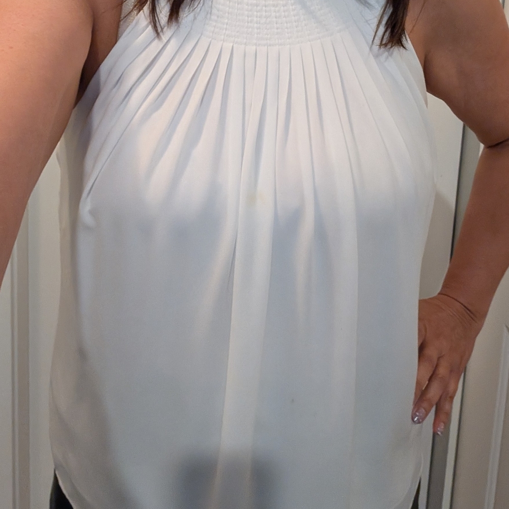 RW&CO. White Pleated Smocked Tank Top